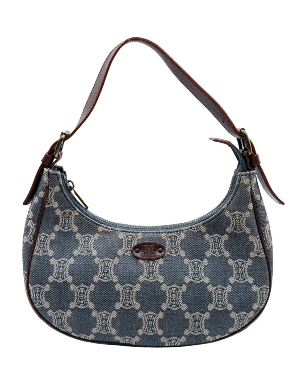 Vintage CELINE Denim Blue with Embroidered Triomphe Logos Ava Shoulder Bag